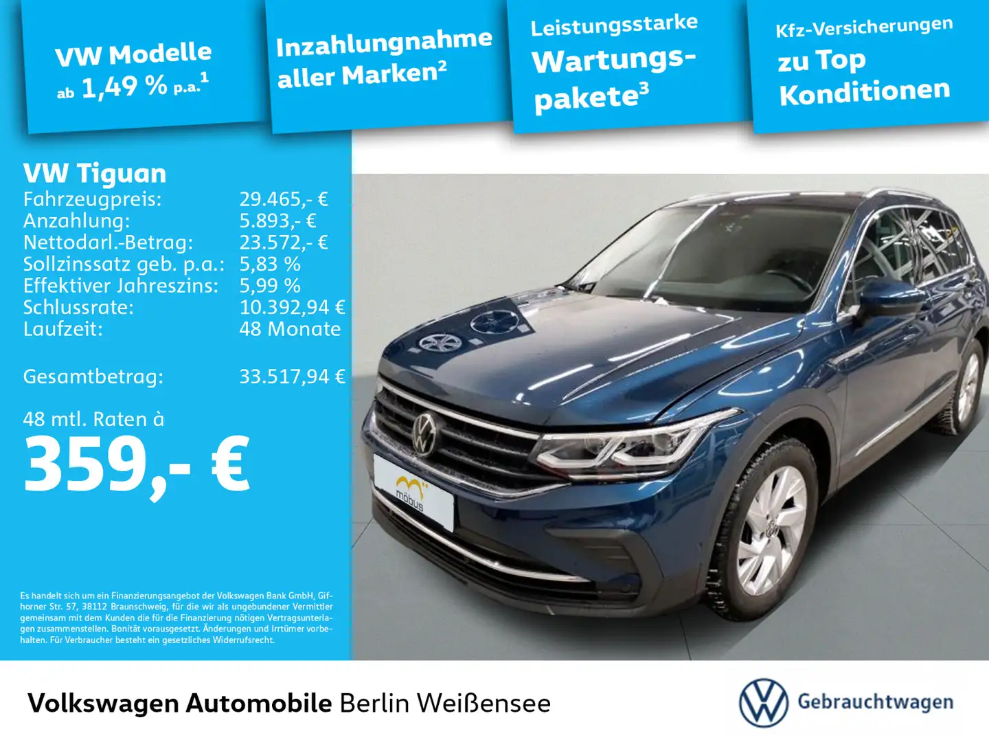 Volkswagen Tiguan 2.0 TDI Life 4Motion *DSG*AHK*APP*MATRIX* Blau - 1