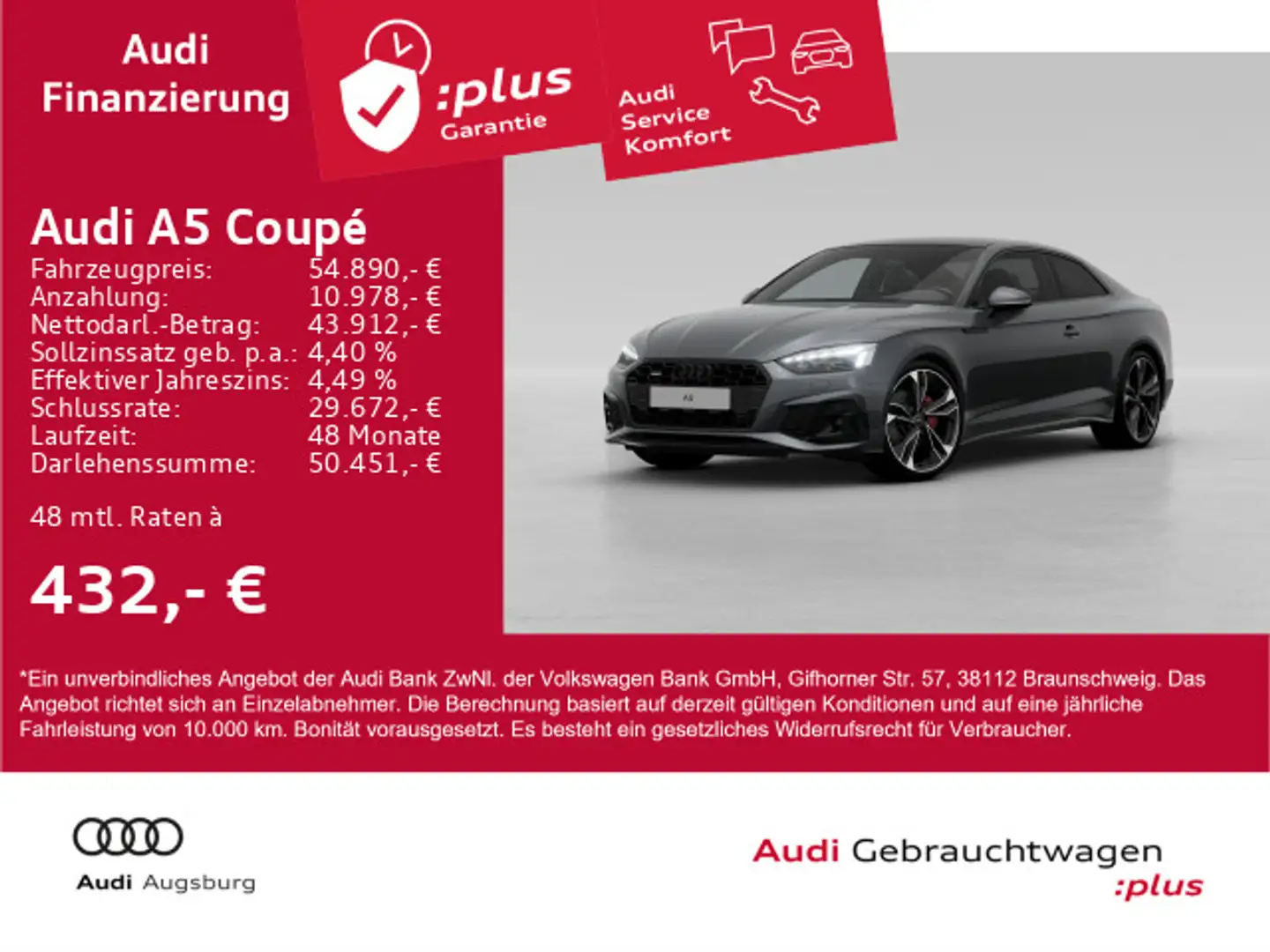 Audi A5 40TFSI qu. 2x S line Black*MATRIX*8fach Gris - 1
