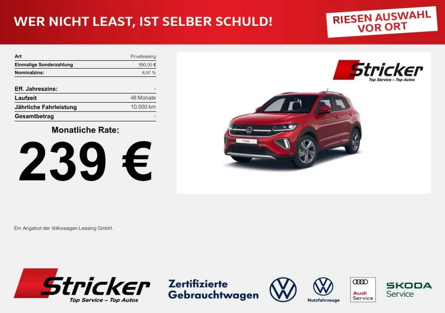 Volkswagen T-Cross R-Line 1.0 TSI DSG 239,- mtl. App LED SH Red - 2