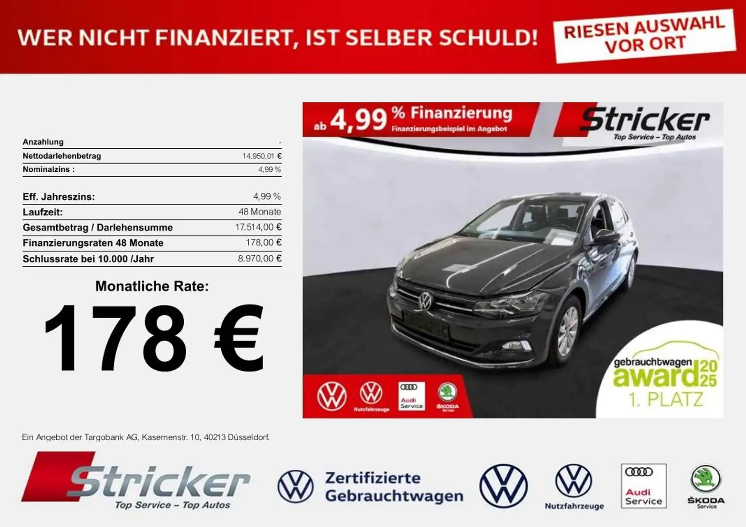 Volkswagen Polo Highline 1.0TSI 178,-ohne Anzahlung Sitzheizung E Grey - 1