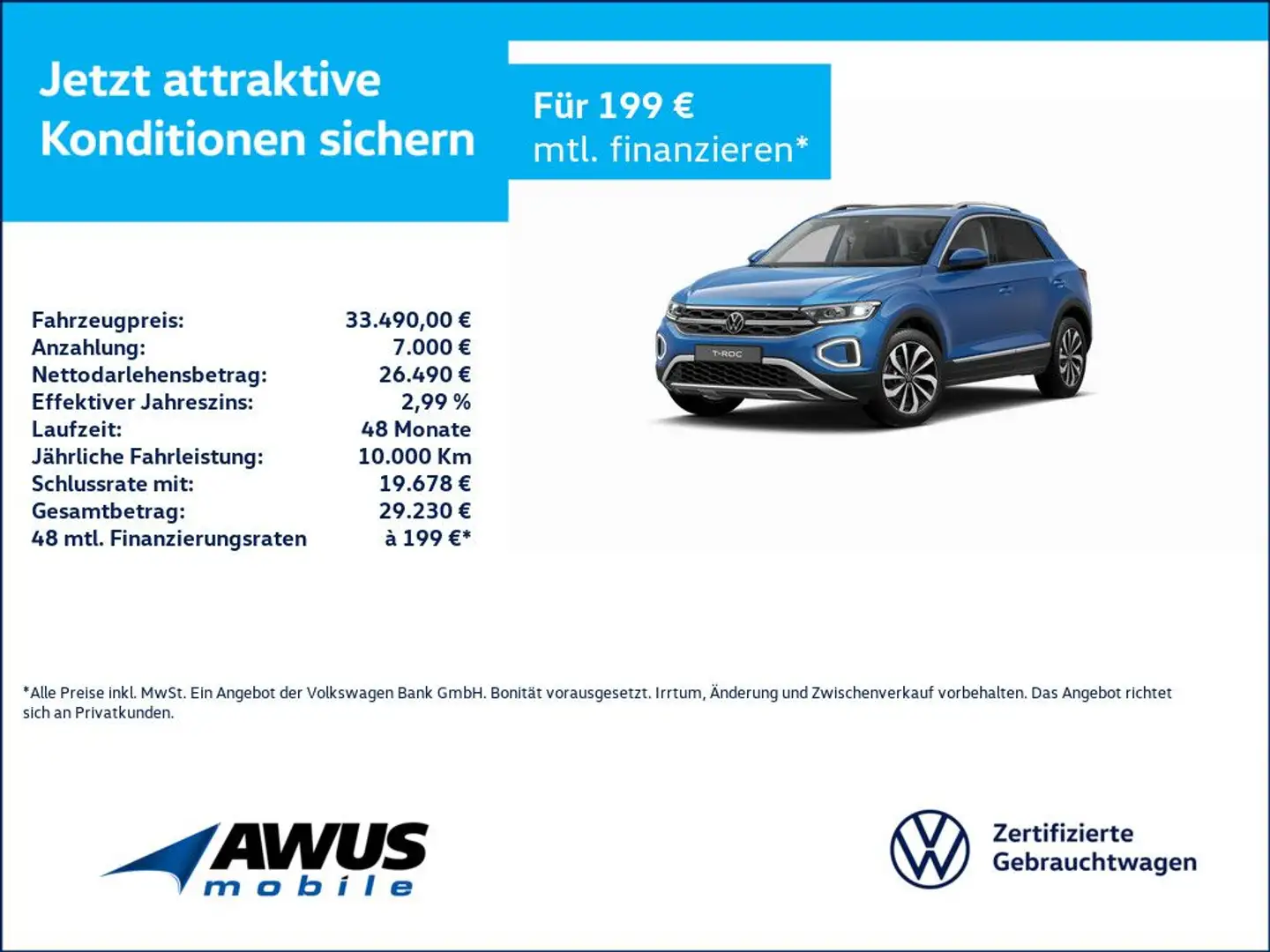 Volkswagen T-Roc 1.5TSI DSG Style AHK Blau - 1