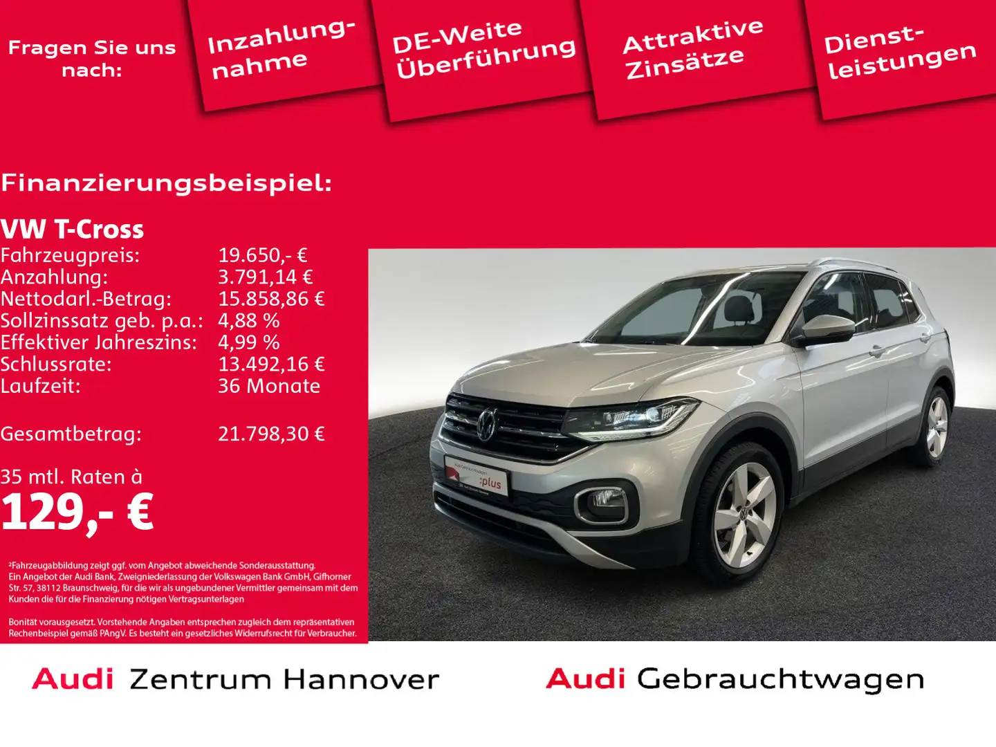 Volkswagen T-Cross Style 1.0 TSI Kamera LED DAB+ Argent - 1