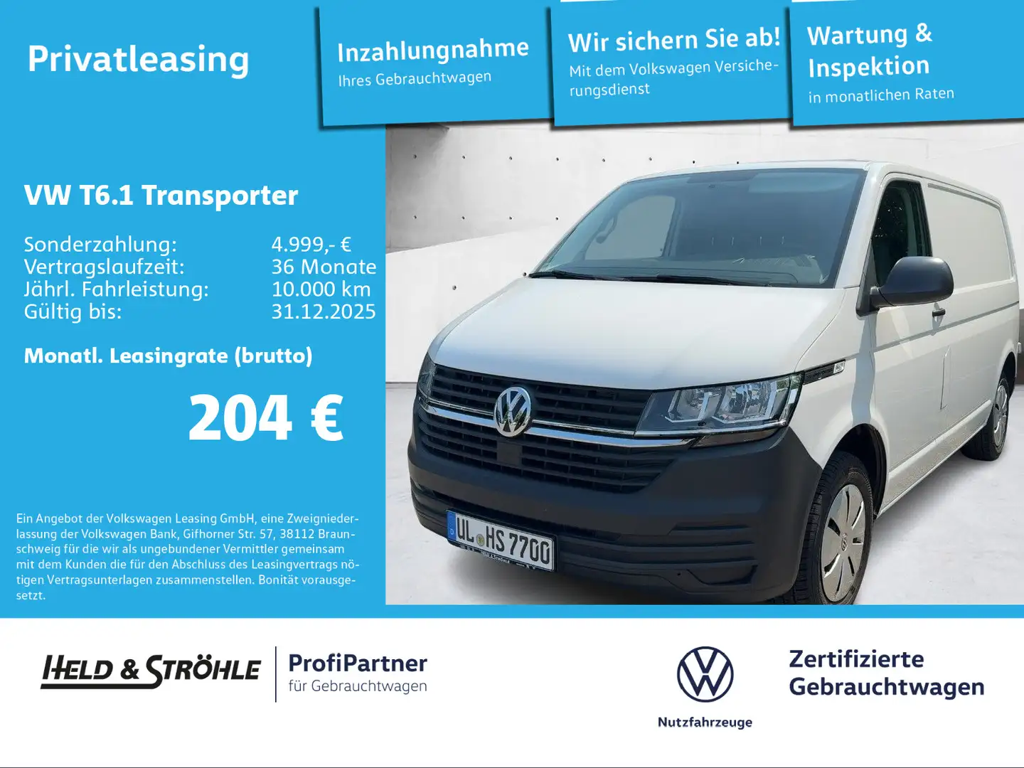 Volkswagen T6.1 Transporter T6.1 Kasten KR 2.0 TDI AHK KLIMA PDC FLÜGELT. Blanco - 1