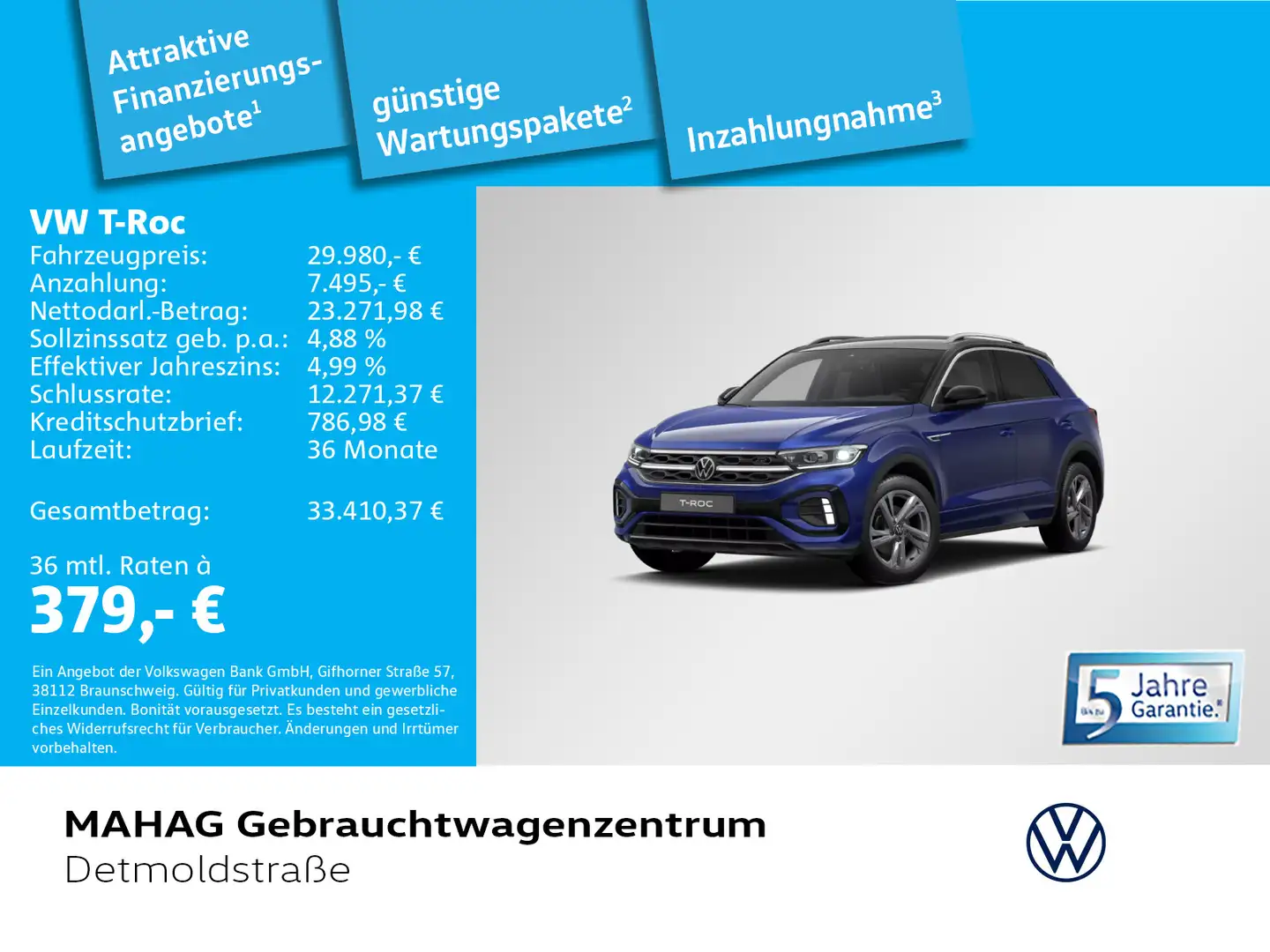 Volkswagen T-Roc T-ROC 1.5 TSI R-Line Navi IQ.LIGHT Kamera ACC 17 Blau - 1