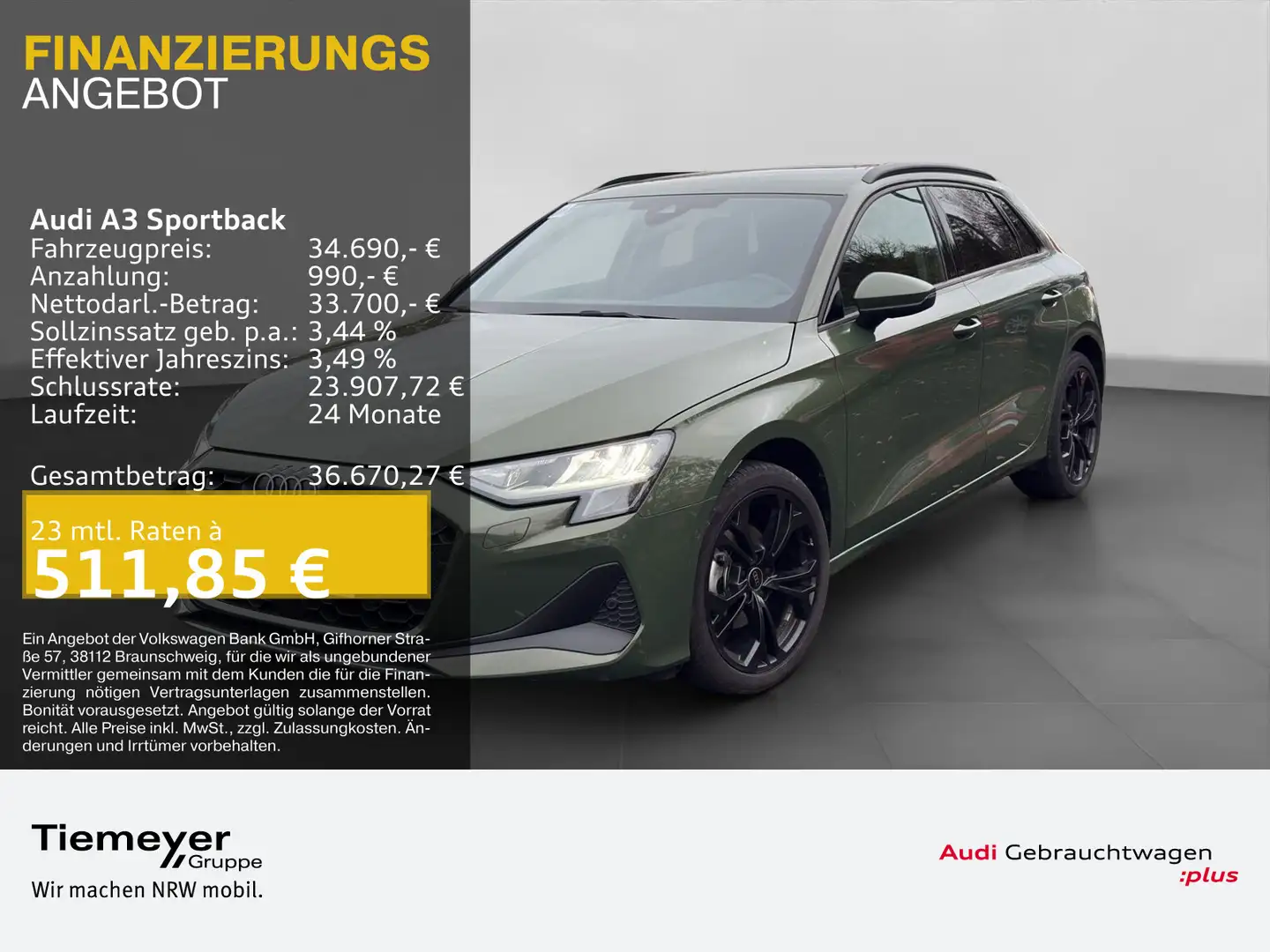 Audi A3 35 TFSI LM18 NAVI PRIVACY SPORTSITZ Grün - 1