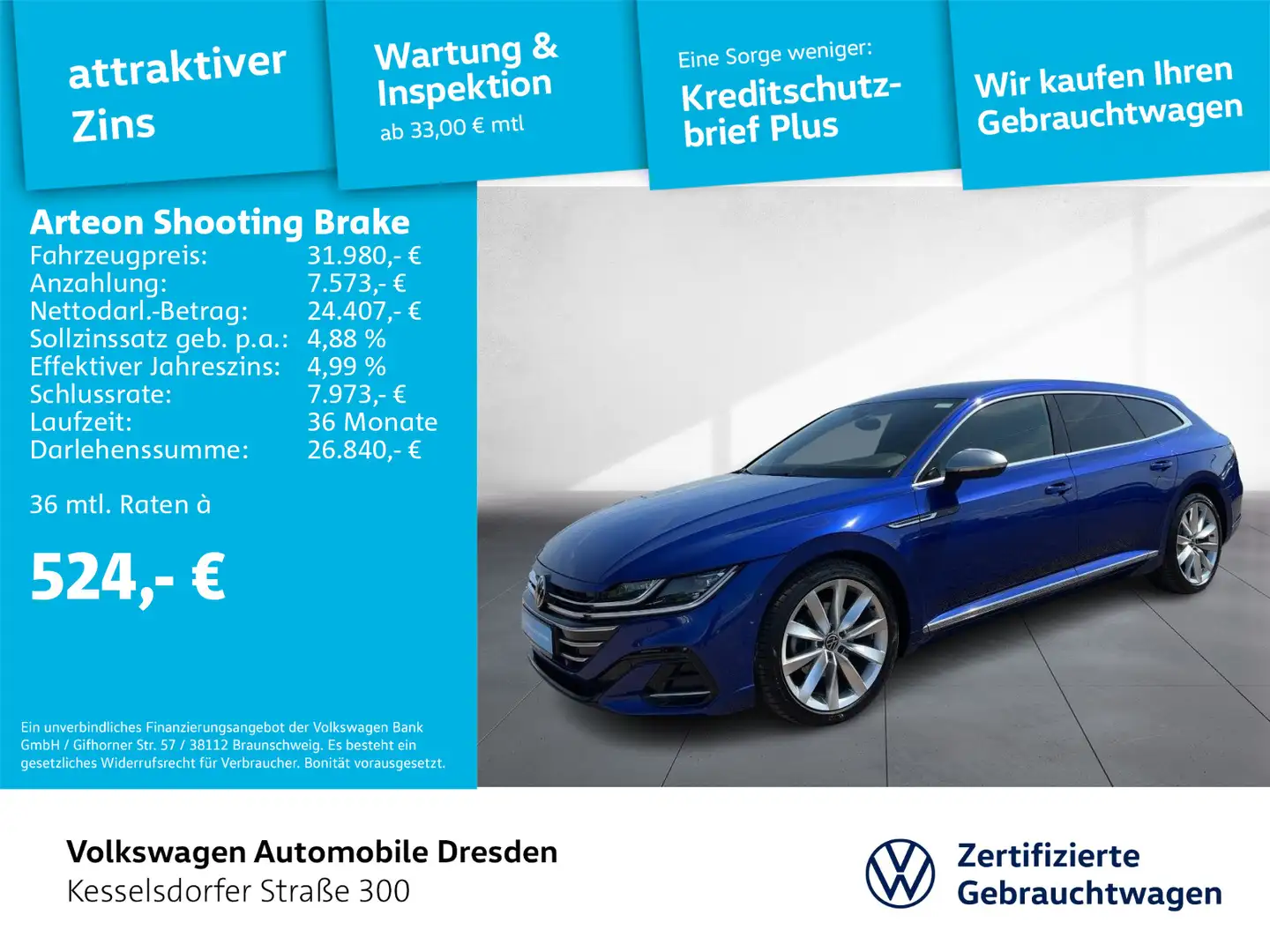 Volkswagen Arteon 2.0 TDI DSG R-Line LED Nav Blauw - 1
