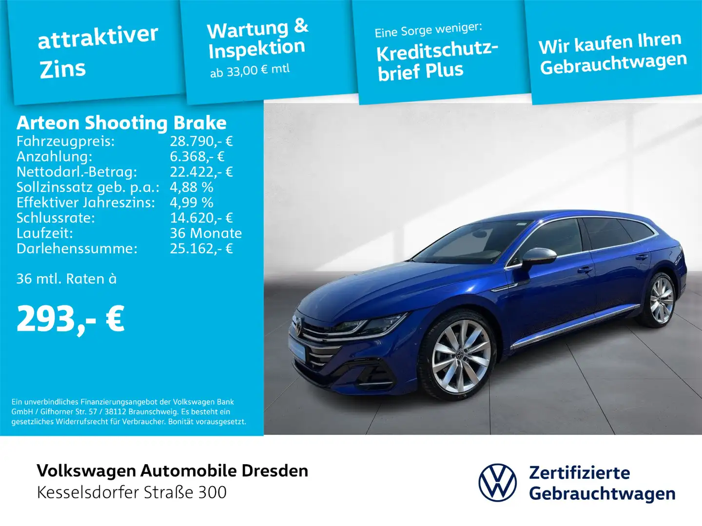 Volkswagen Arteon 2.0 TDI DSG R-Line LED Nav Blau - 1