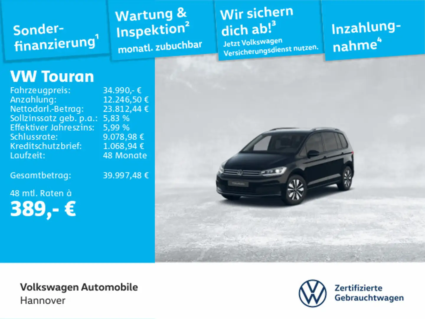 Volkswagen Touran 2.0 TDI DSG Goal Navi AHK IQ.Light ACC Di Schwarz - 1