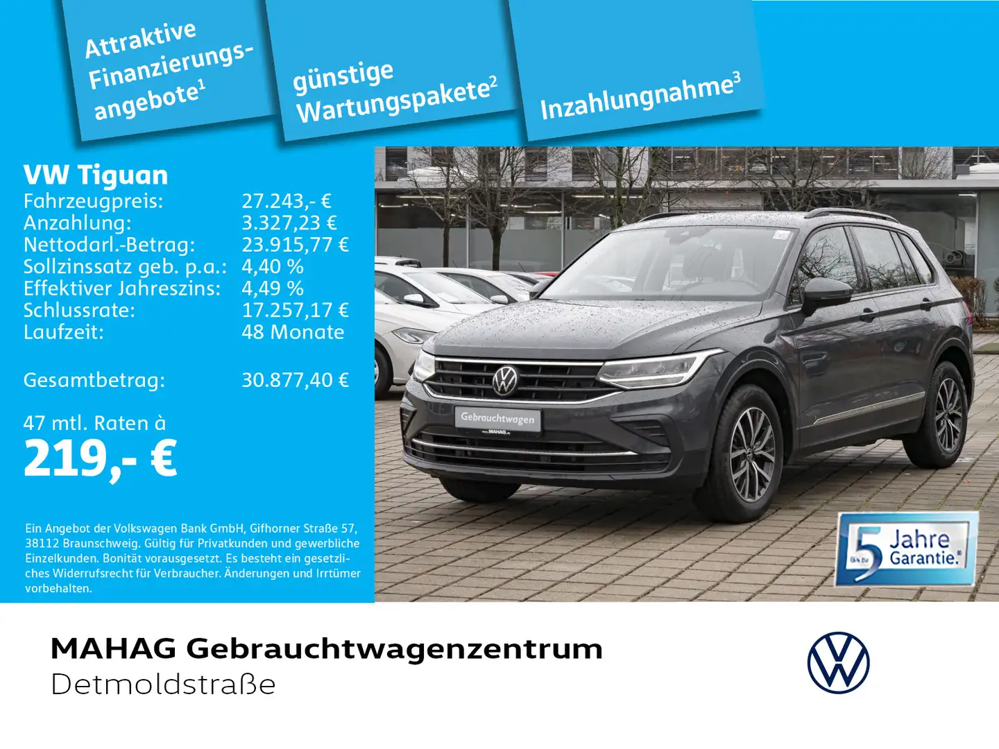 Volkswagen Tiguan Life 2.0 TDI AHK LED Navi ParkPilot RearV Grau - 1