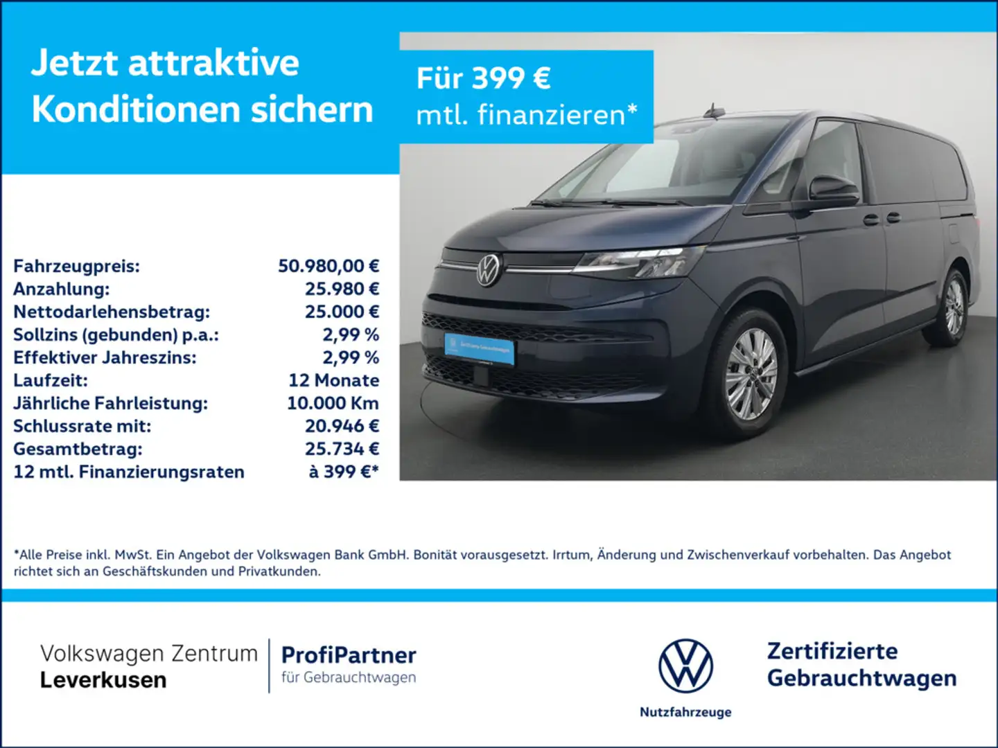 Volkswagen T7 Multivan Life lang 7-SITZER ACC AHK NAVI Blau - 1