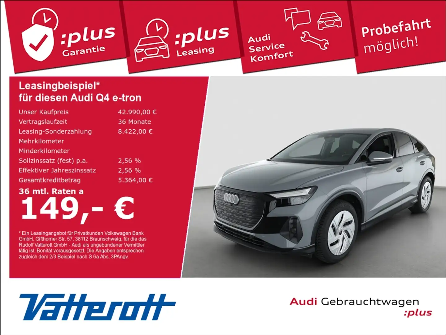 Audi Q4 e-tron Sportback 45 AHK Kamera ACC WR Grau - 1