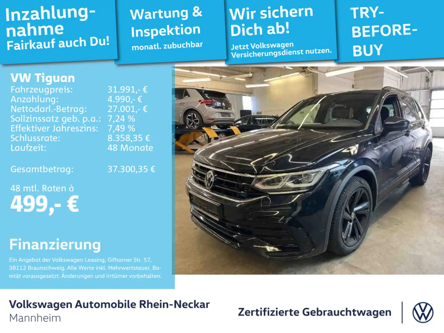 Volkswagen Tiguan 2.0 TDI R-Line DSG Harman Navi PDC LED uv Schwarz - 1