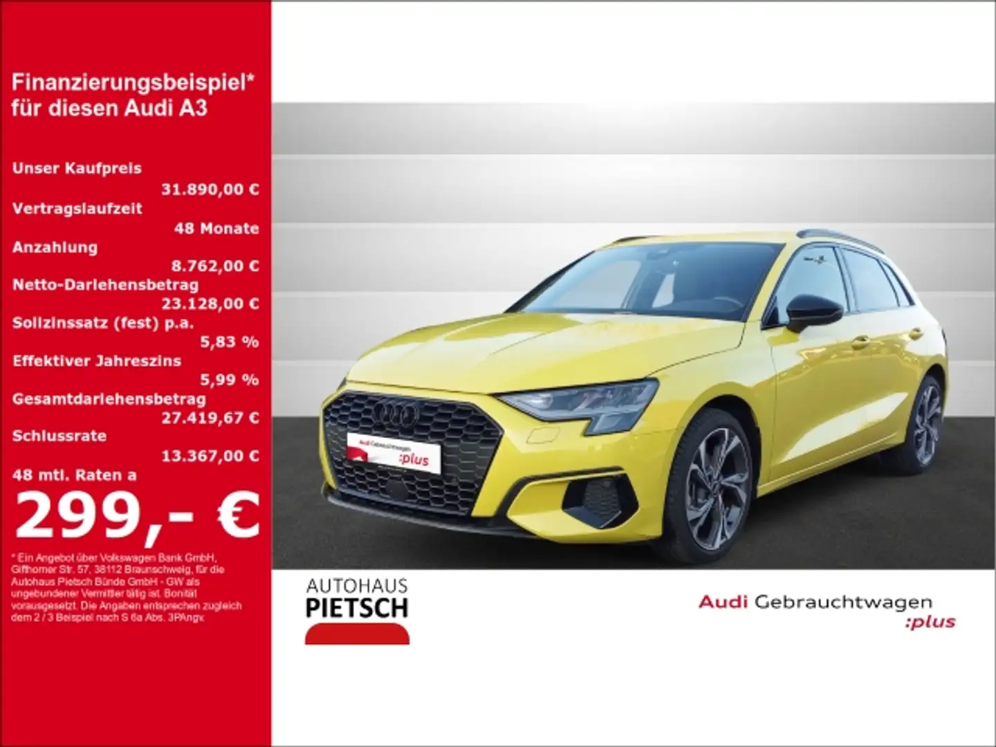 Audi A3 Sportback 30 TFSI S line AHK ACC DigCockpit Gelb - 2