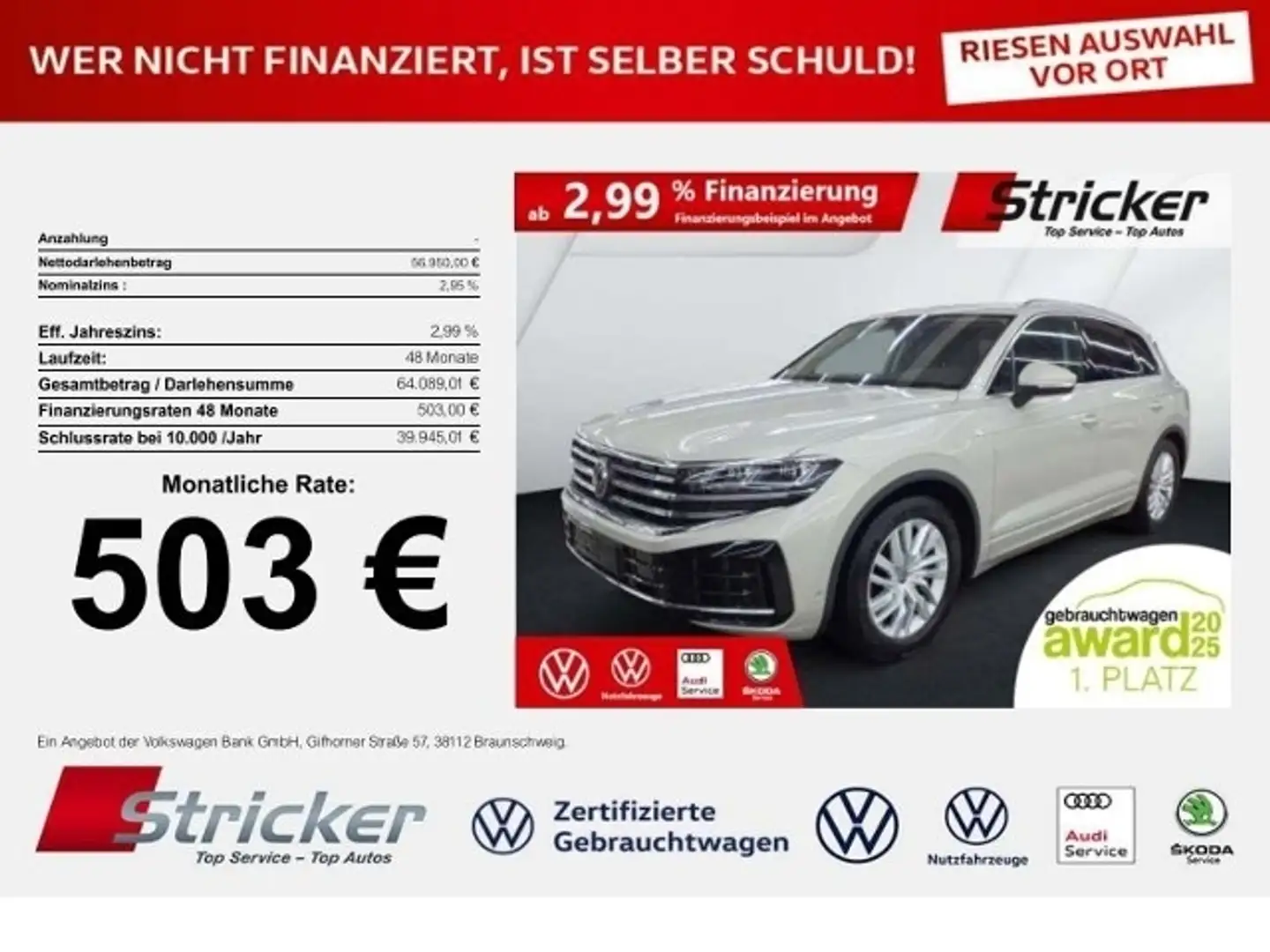 Volkswagen Touareg Elegance 3.0TDI 503,-ohne Anzahlung AHK Travel Lu Beige - 1