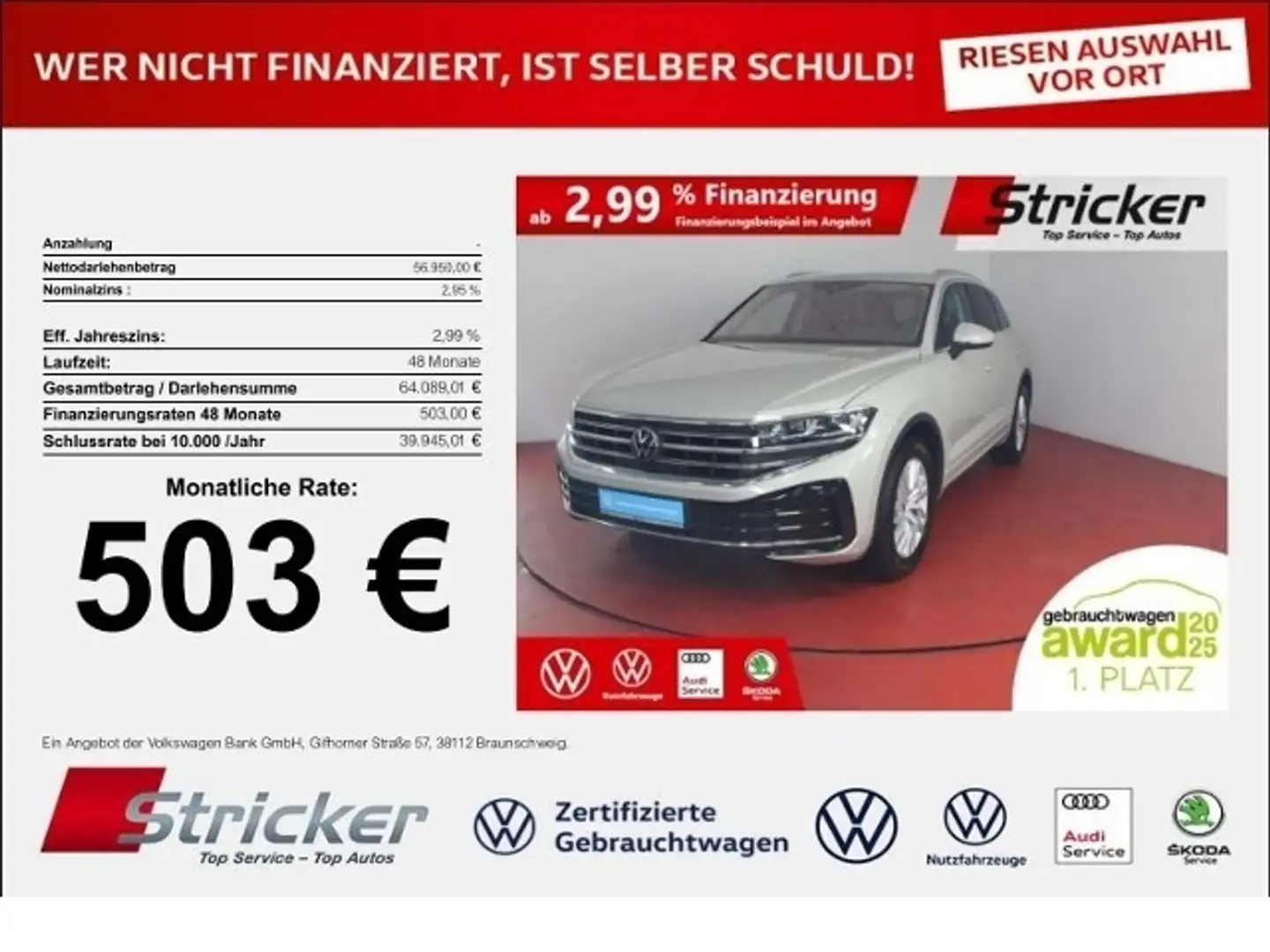 Volkswagen Touareg Elegance 3.0TD 503,-ohne Anzahlung AHK Travel Luf Beige - 1