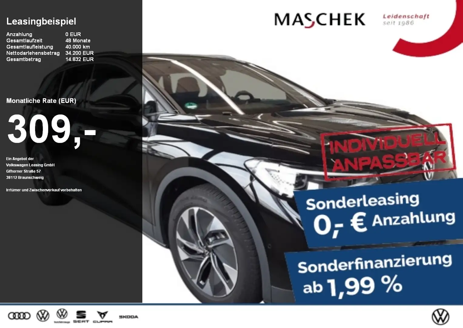 Volkswagen ID.4 Sonderleasing! Navi Sitzh. IQLight Wärmepump Schwarz - 1