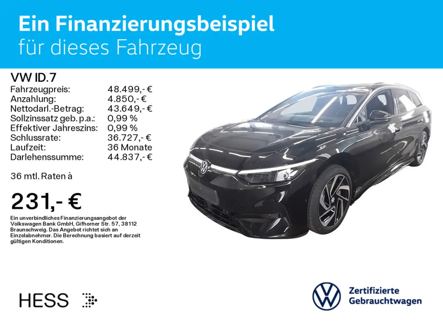 Volkswagen ID.7 Tourer Pro*WÄRMEPUMPE*IQ.LIGHT*AHK*KAMERA*H Schwarz - 2