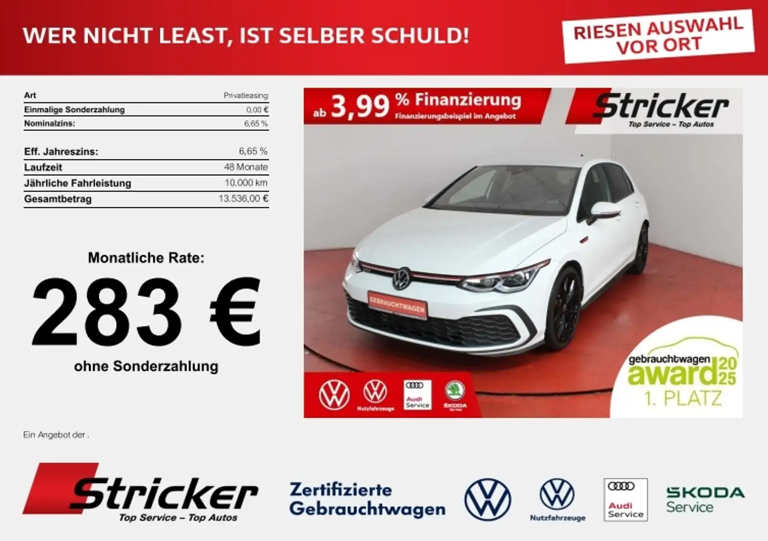 Volkswagen Golf GTI 2.0TSI DSG 283,-ohne Anzahlung Travel Assist Weiß - 1