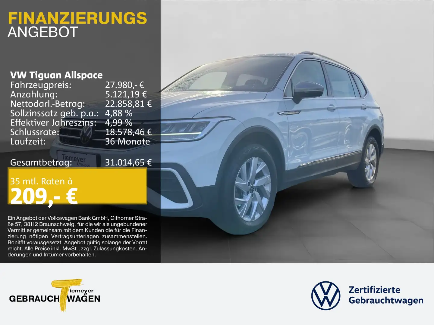 Volkswagen Tiguan Allspace 1.5 TSI DSG LIFE LED PDC DAB+ KL Weiß - 1