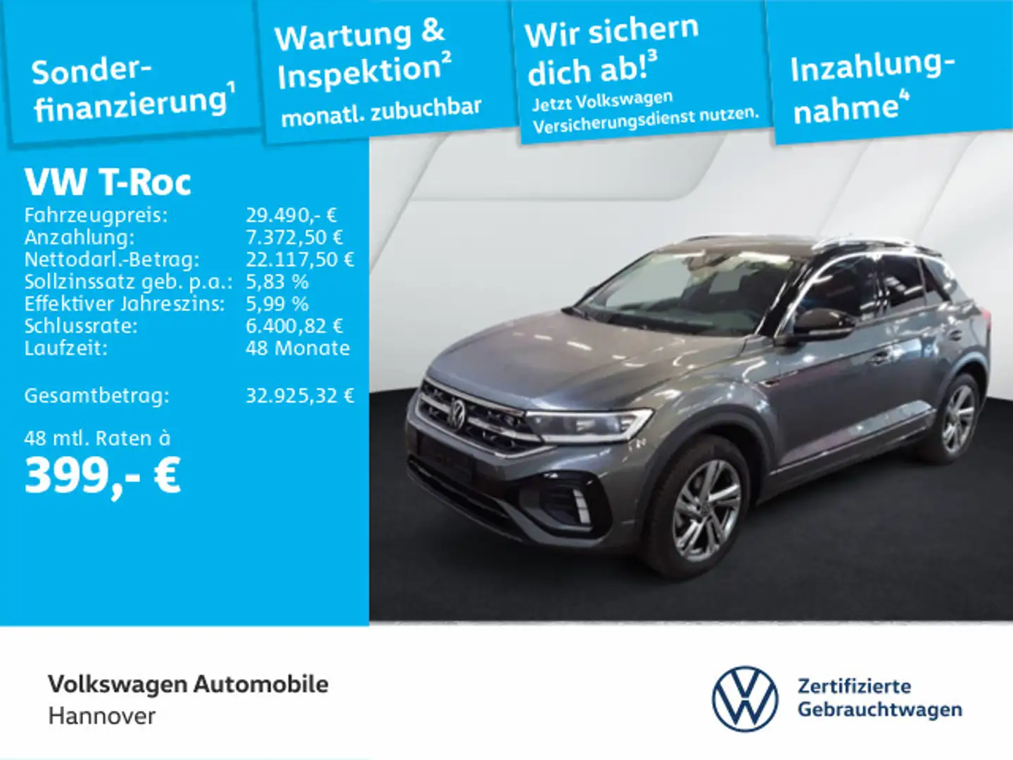 Volkswagen T-Roc 1.5 TSI DSG R-Line Navi AHK LED DigCockpit Grau - 1