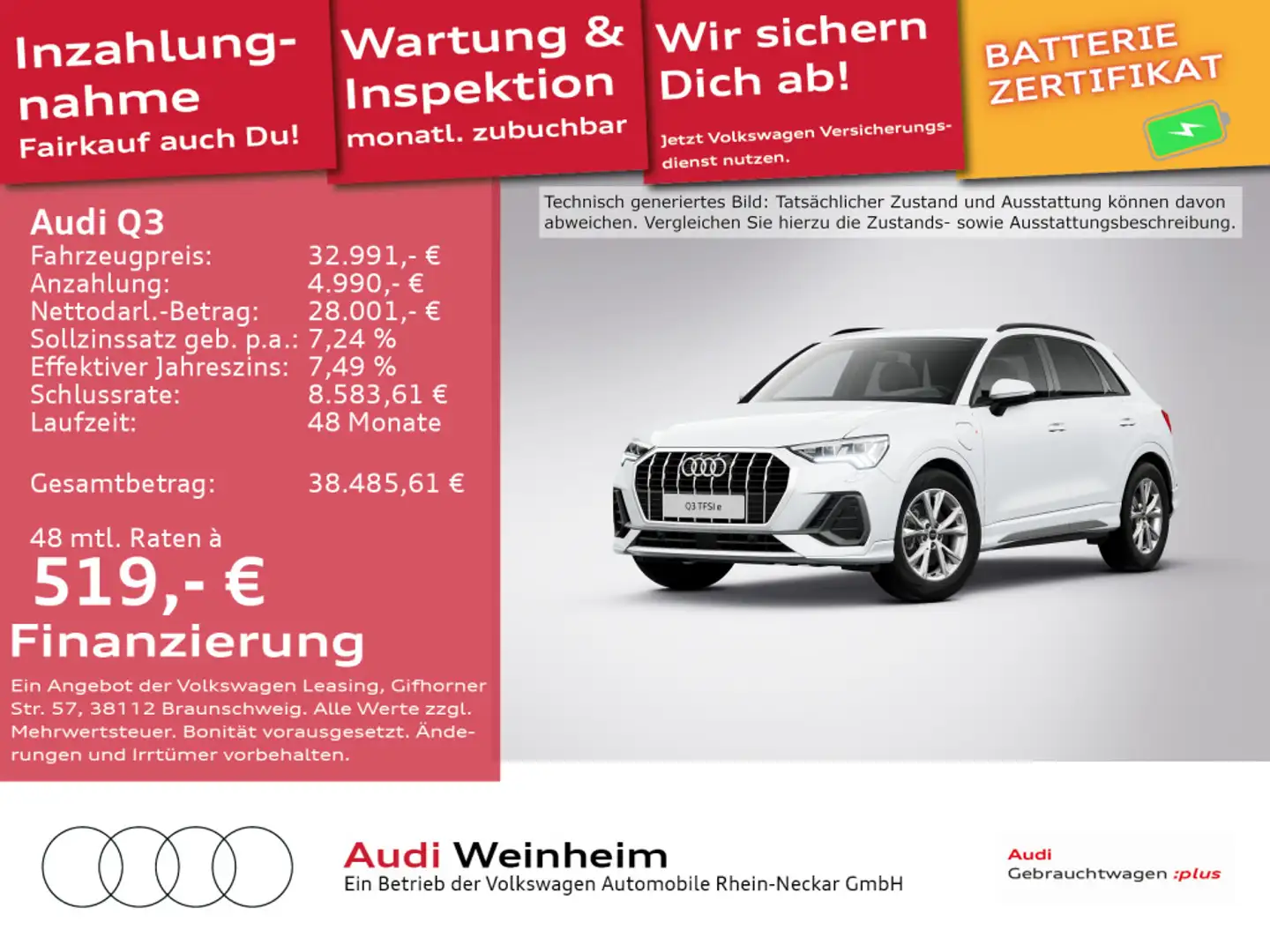 Audi Q3 45 TFSIe 2x S-Line LED Black-Paket uvm Weiß - 1