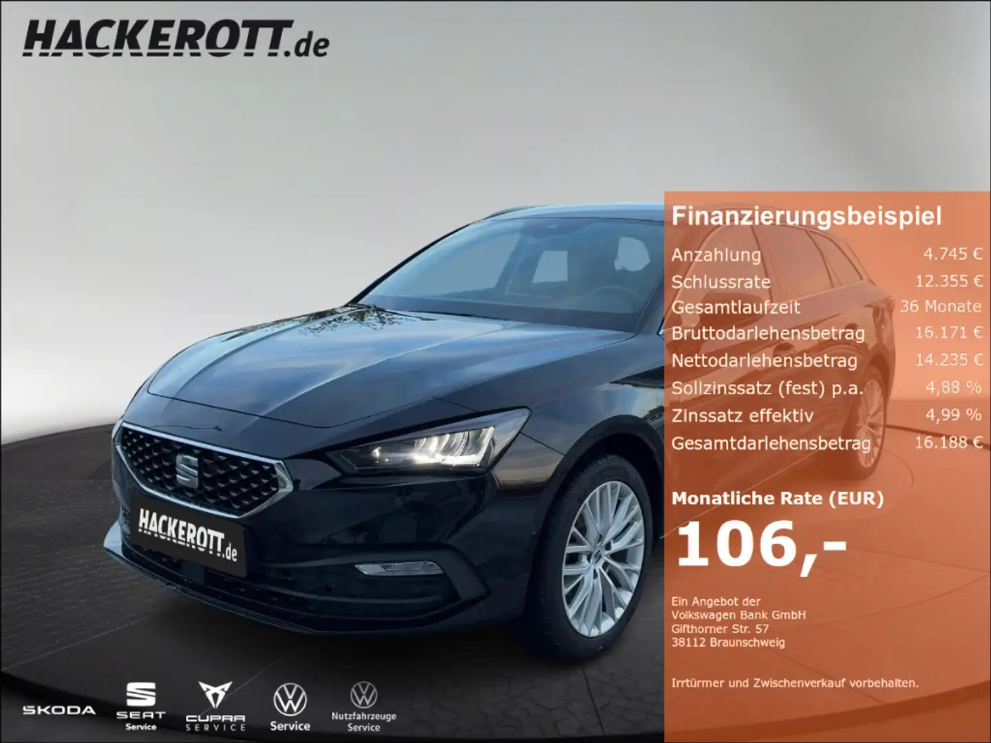 SEAT Leon ST Xcellence 1.5 eTSI DSG Parklenka. AHK ACC Rückf Schwarz - 1