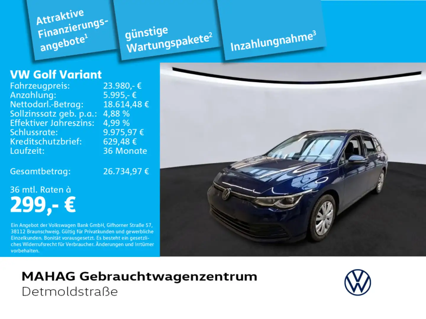 Volkswagen Golf Variant Golf VIII Variant Life 1.5 eTSI AHK LED+ Navi Pa Blau - 1