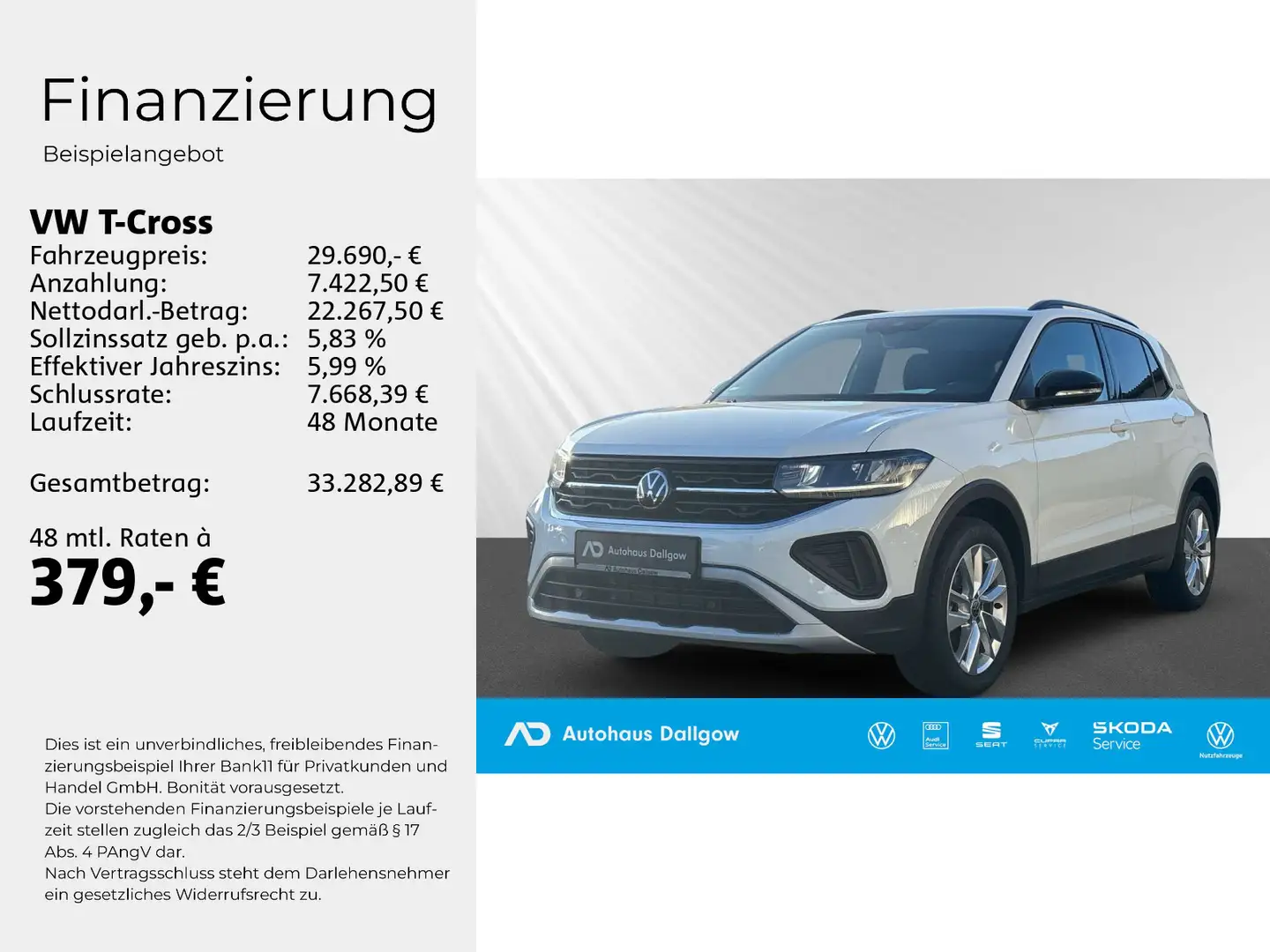 Volkswagen T-Cross Goal 1.5l TSi150PS*DSG+PDC+RFK+Nav+WiRä Weiß - 2