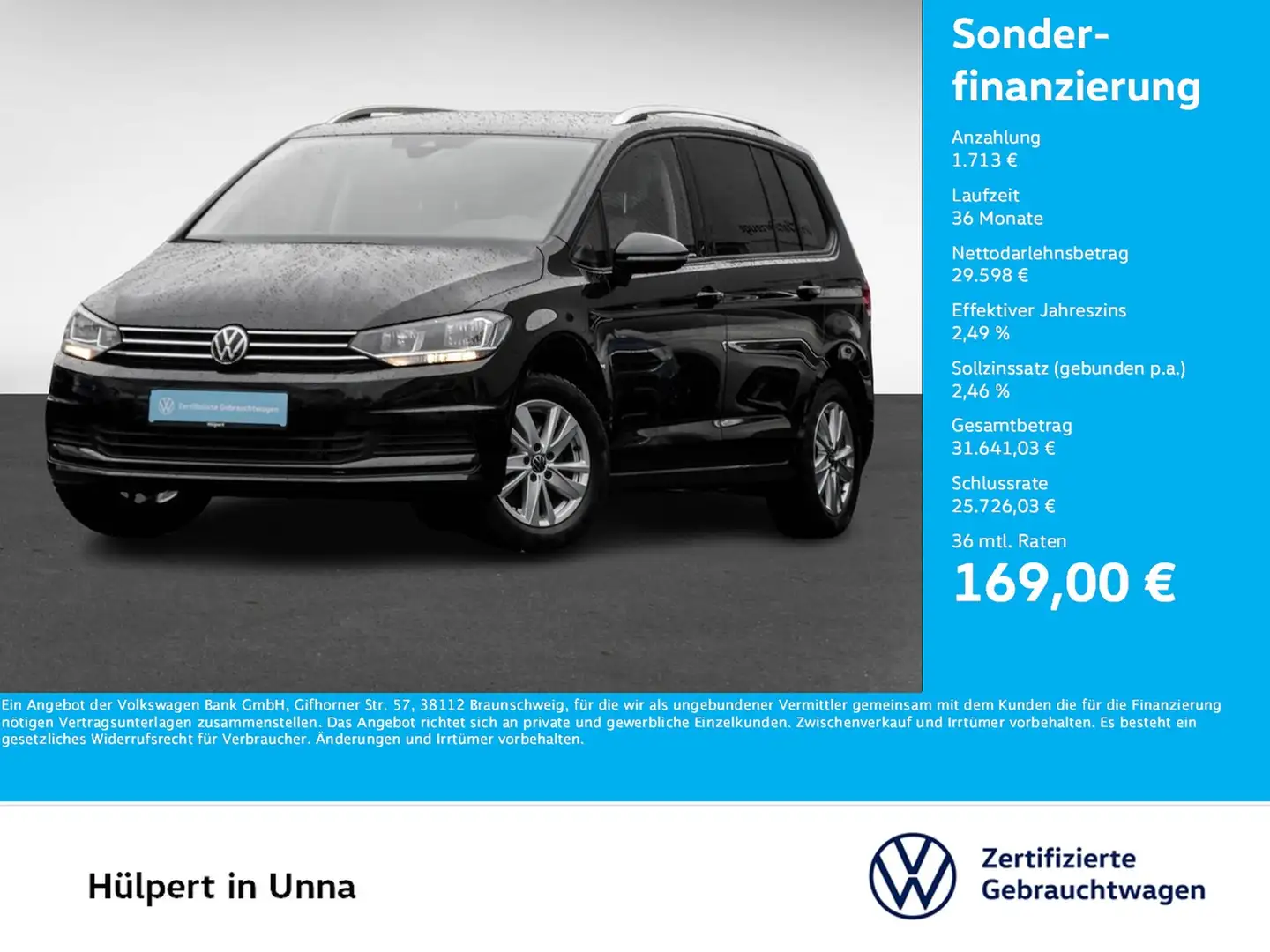 Volkswagen Touran 1.5 COMFORTLINE 7SITZE AHK CAM ACC NAVI Schwarz - 1