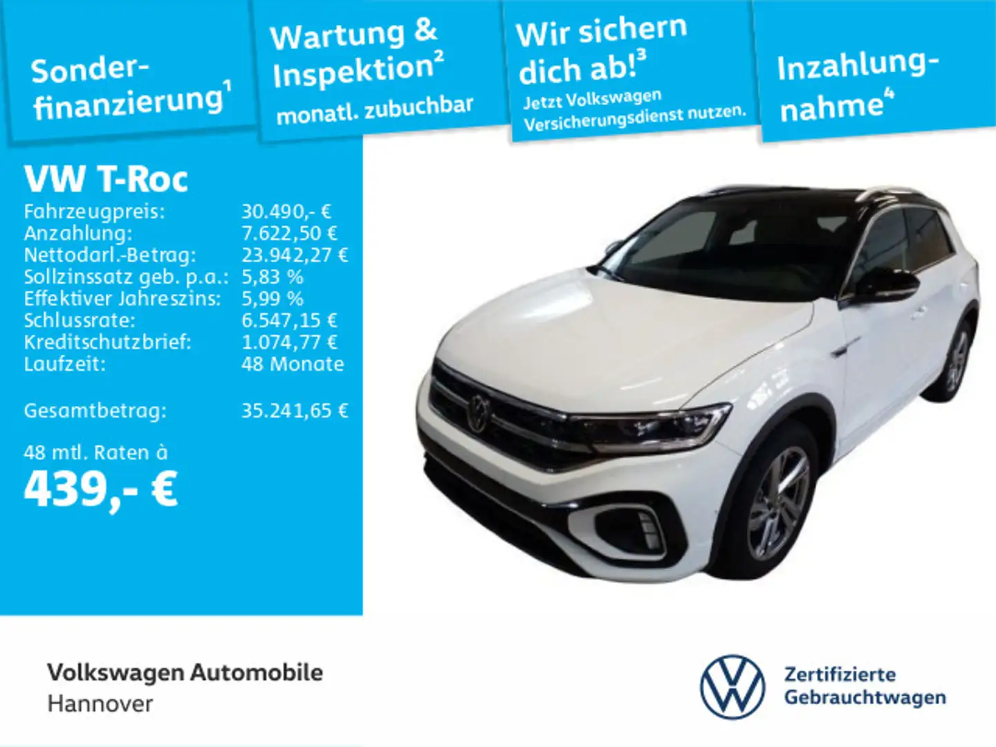 Volkswagen T-Roc 1.5 TSI R-Line Navi LED Pano Kamera DigCoc Weiß - 1