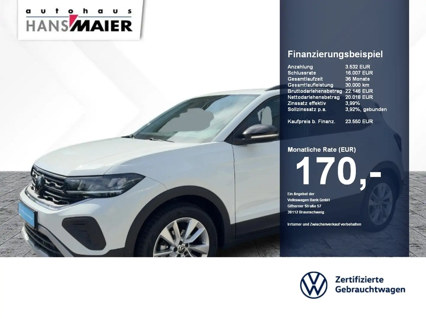 Volkswagen T-Cross TSI Goal 5-Gang Navi LED PDC SH ACC GJR Blanc - 1