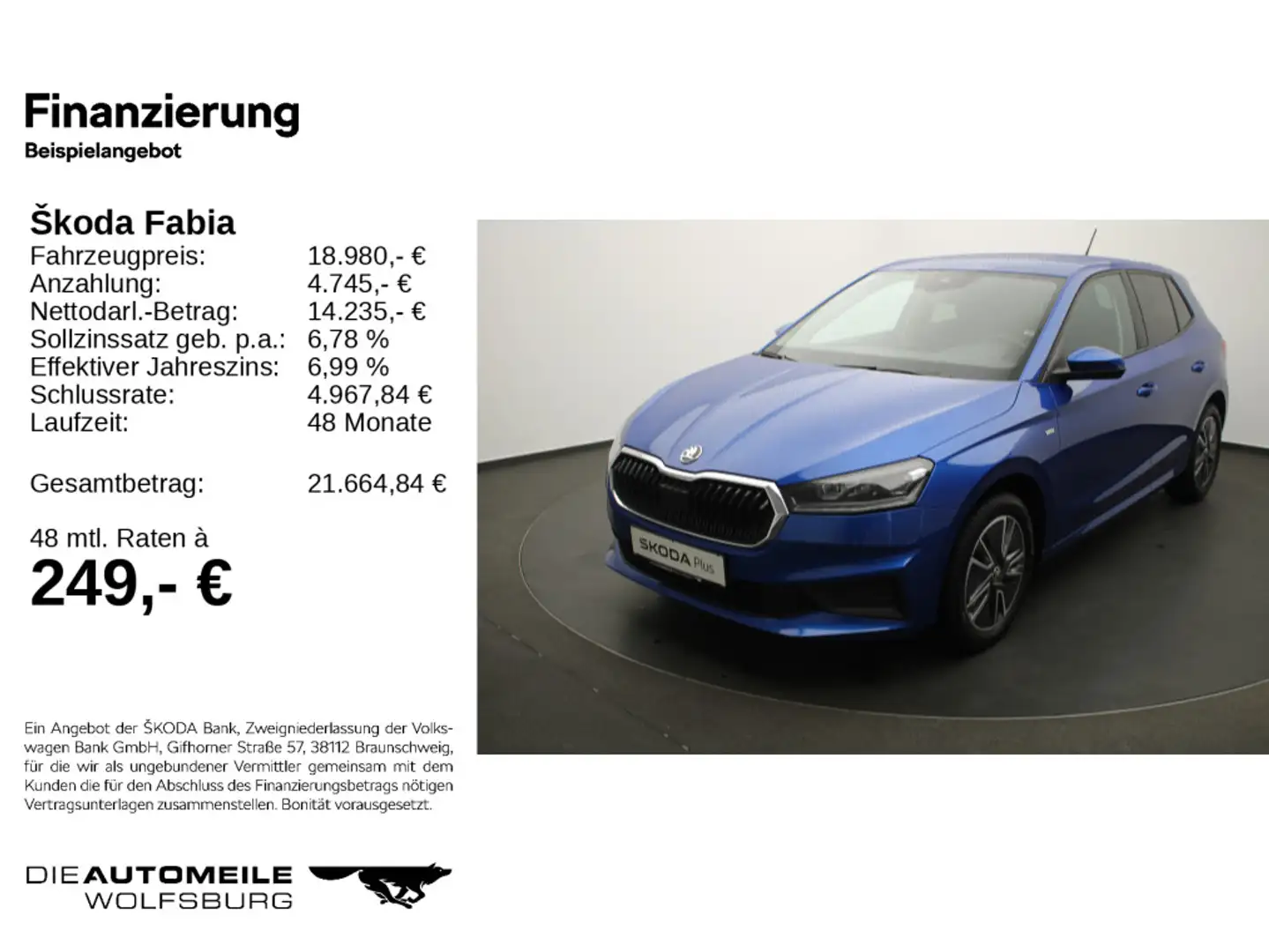 Skoda Fabia 4 IV 1.0 TSI Tour Rückfahrkam/Navi/LED Blau - 2
