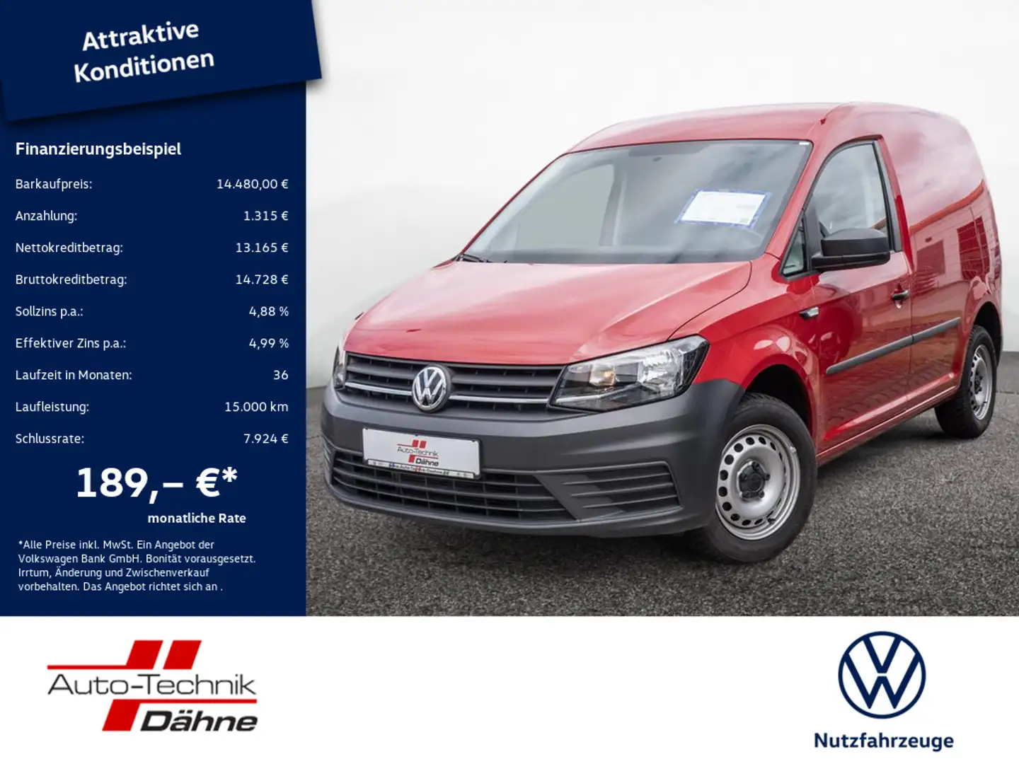 Volkswagen Caddy Kasten 1.0 TSI EcoProfi KLIMA Rood - 1