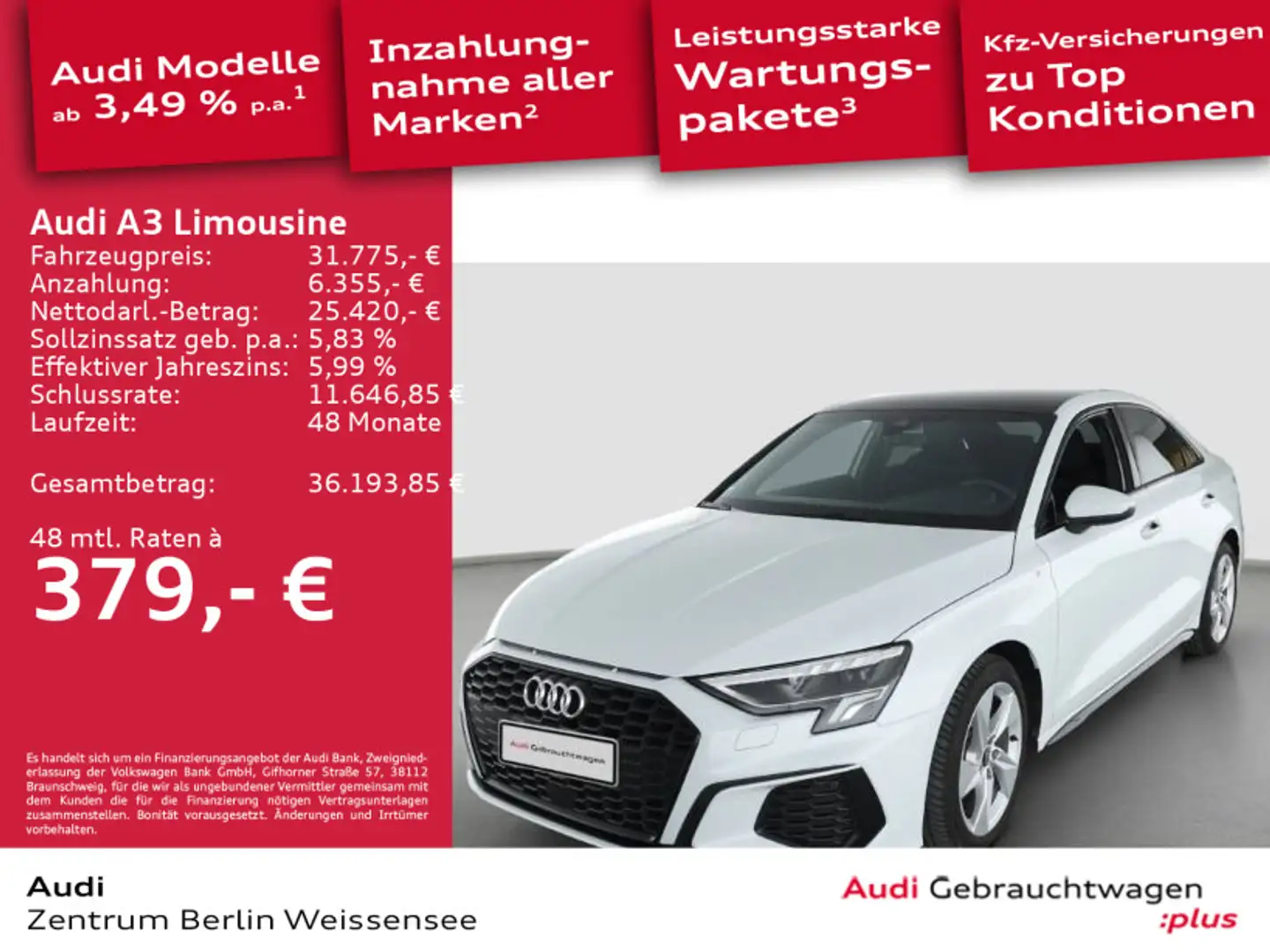 Audi A3 30 TDI S-TRO*S-LINE*APP*NAVI*LED*AC Weiß - 1