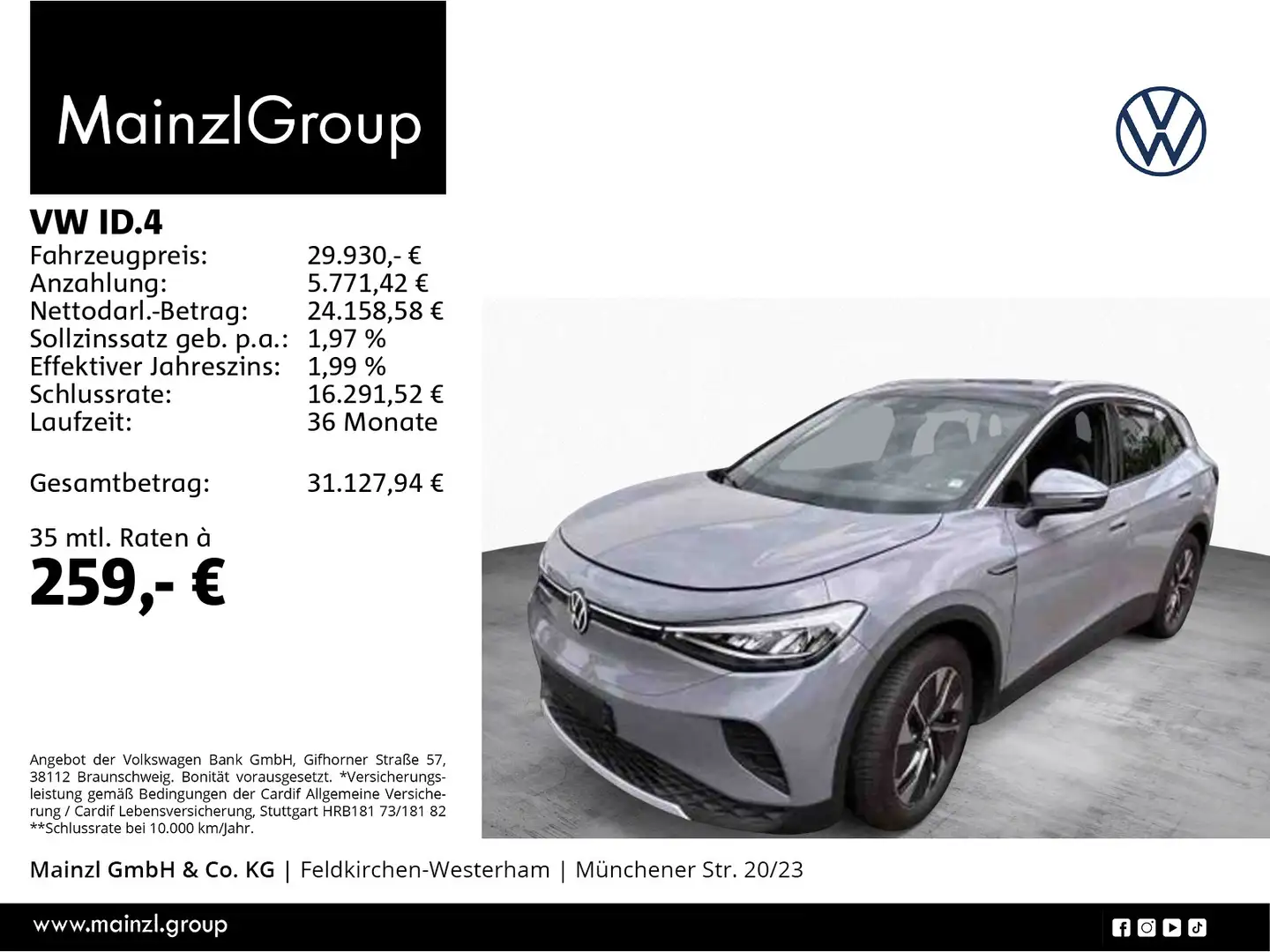 Volkswagen ID.4 Pro Performance 77kWh (82kWh) AHK Kam. ACC Grau - 1