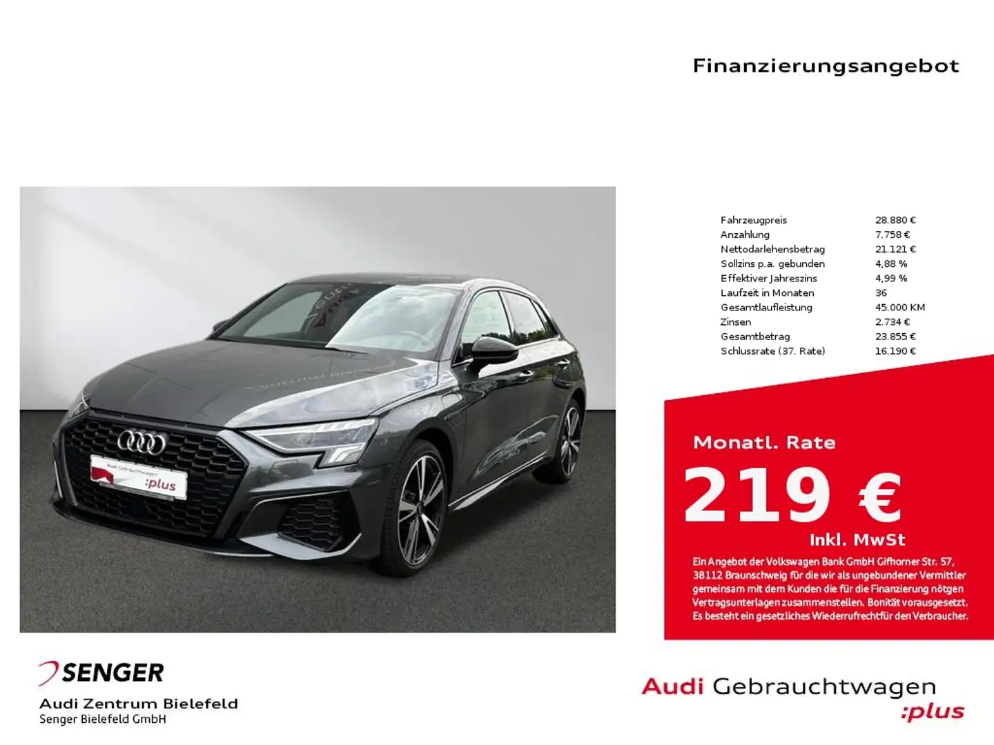 Audi A3 40 TFSI e S line S tronic MMI LED Gris - 1