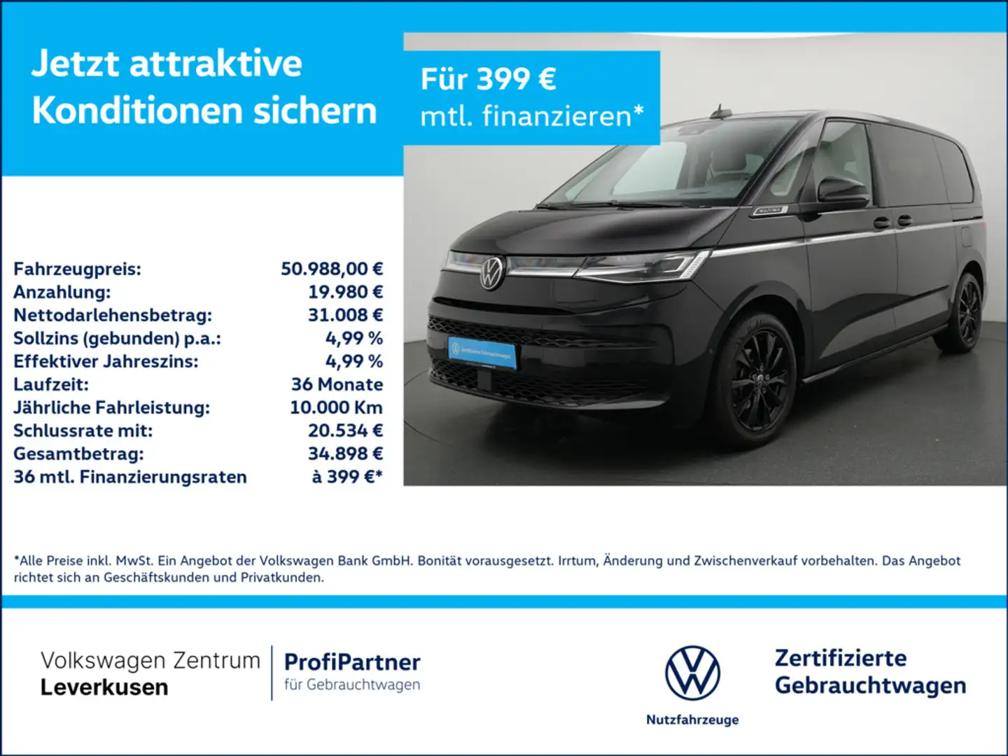 Volkswagen T7 Multivan Style LEDER AHK SHZ HUD VIS-A-VIS Schwarz - 1