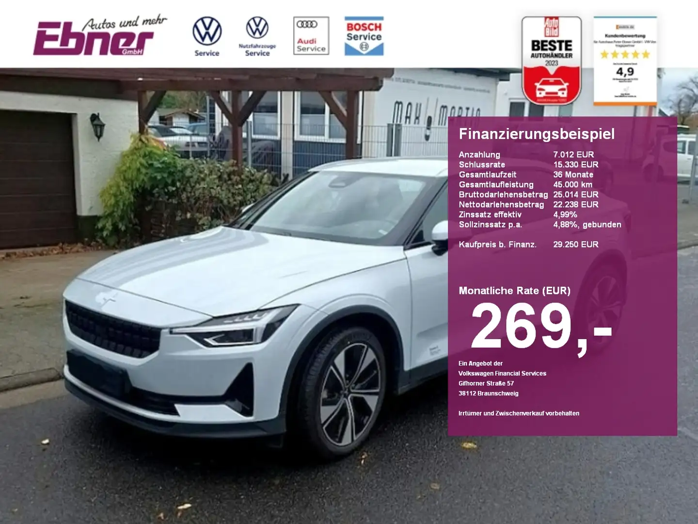 Polestar 2 LONG RANGE 78KW/h MEMORY+KEYLESS+LED+NAVI+GRA+19 A Blanc - 1