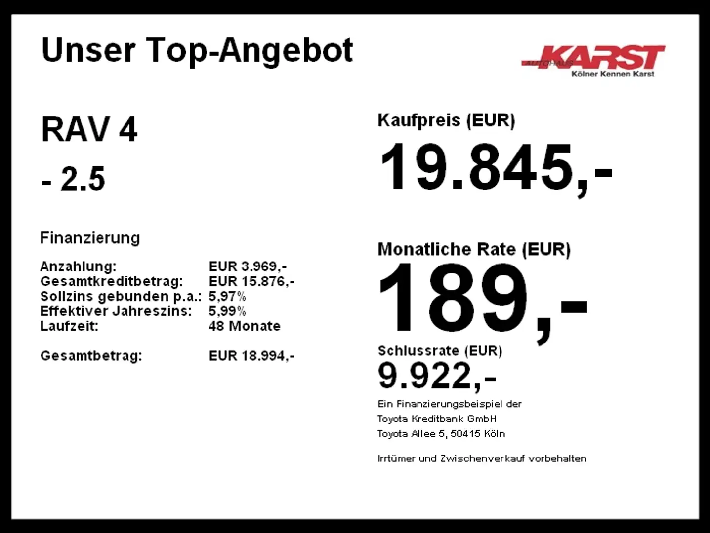 Toyota RAV 4 - 2.5 l Hybrid 4x2 Team D. CVT Kamera TOP Weiß - 2