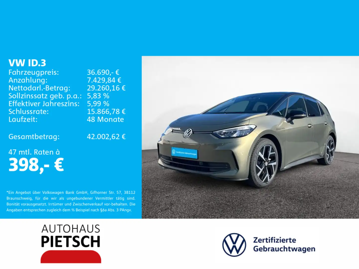 Volkswagen ID.3 Goal Pro GOAL 150 kW (204 PS) 59 kWh 1-Gang Vert - 1