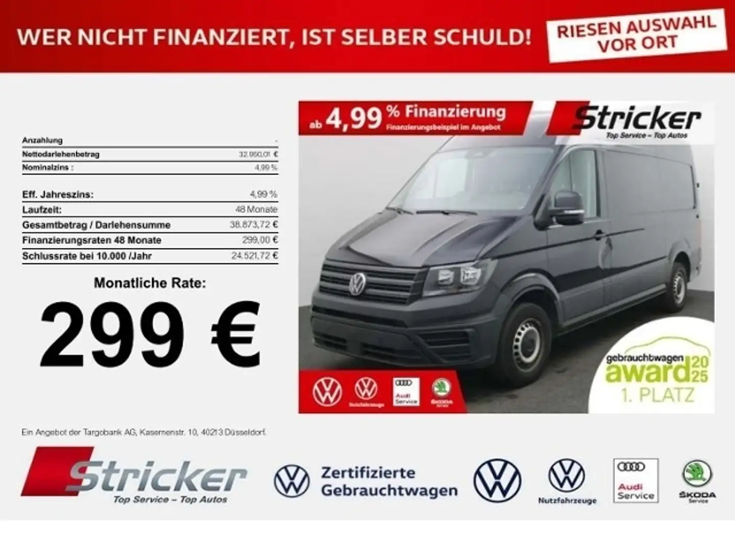 Volkswagen Crafter 2.0 TDI Kasten MR 299,-ohne Anzahlung Nav Negro - 1