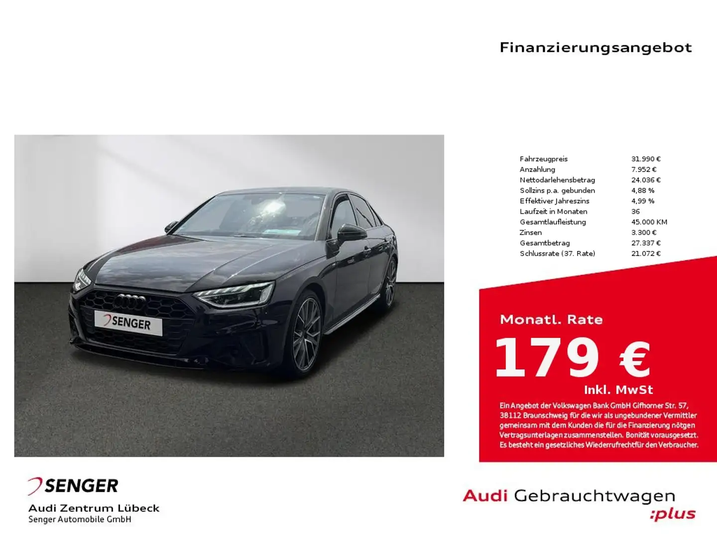 Audi A4 35 TFSI S line S tronic Navi Matrix Standhzg Schwarz - 1