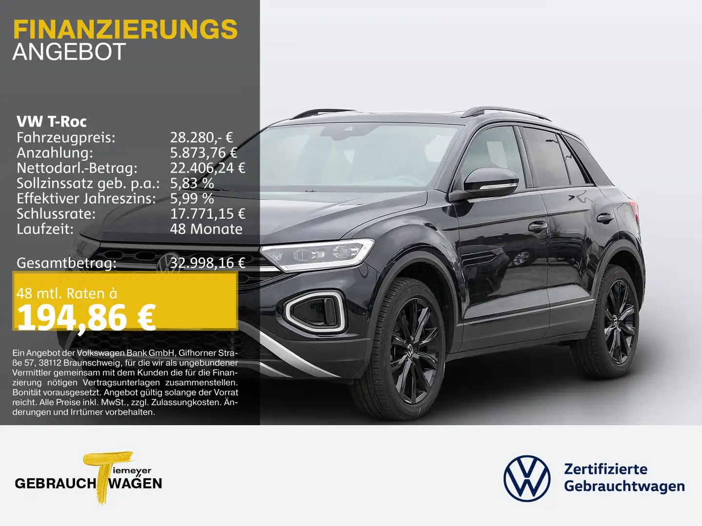 Volkswagen T-Roc 2.0 TDI DSG R-LINE BLACK PANO LM18 ASSIST Schwarz - 1