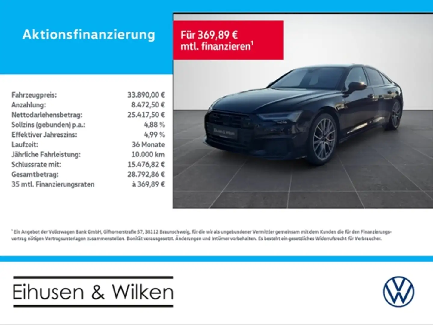 Audi A6 Limousine 55+TFSI e+ADVANCED+LEDER*B&O+AHK+ Zwart - 1
