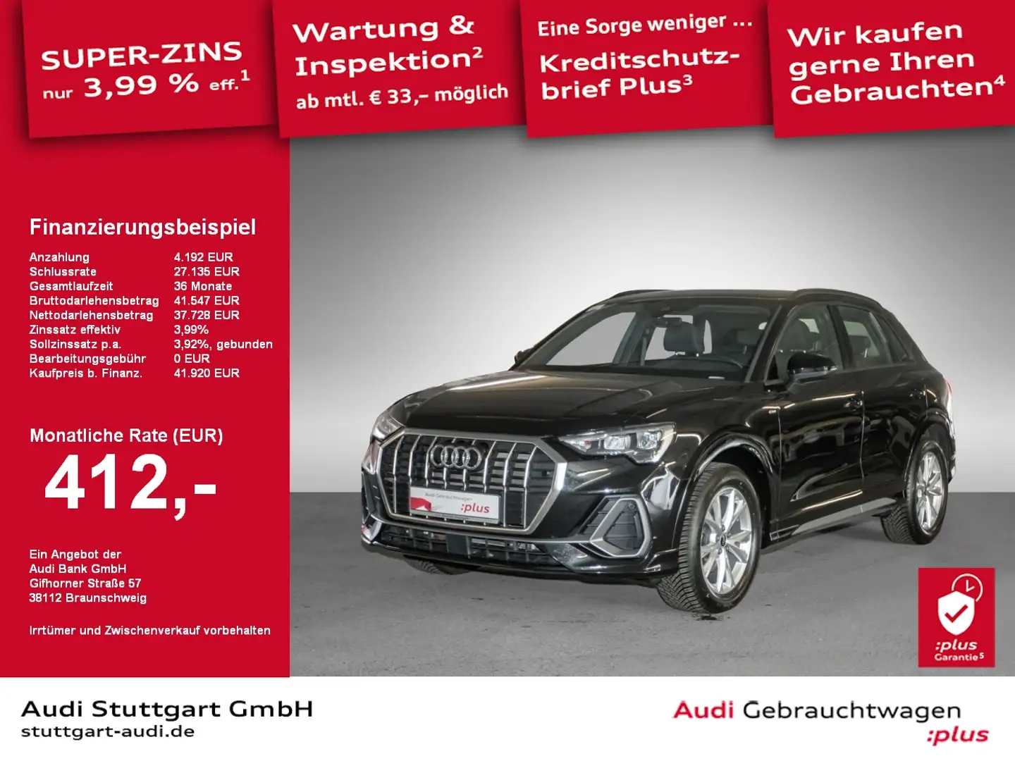 Audi Q3 S line 35 TDI S tronic SHZ Keyless Navi PDC Schwarz - 1