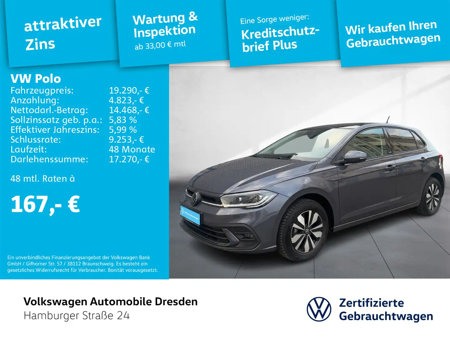 Volkswagen Polo Life 1.0 TSI IQ.LIGHT AHZV KAMERA PANO APP Grau - 1