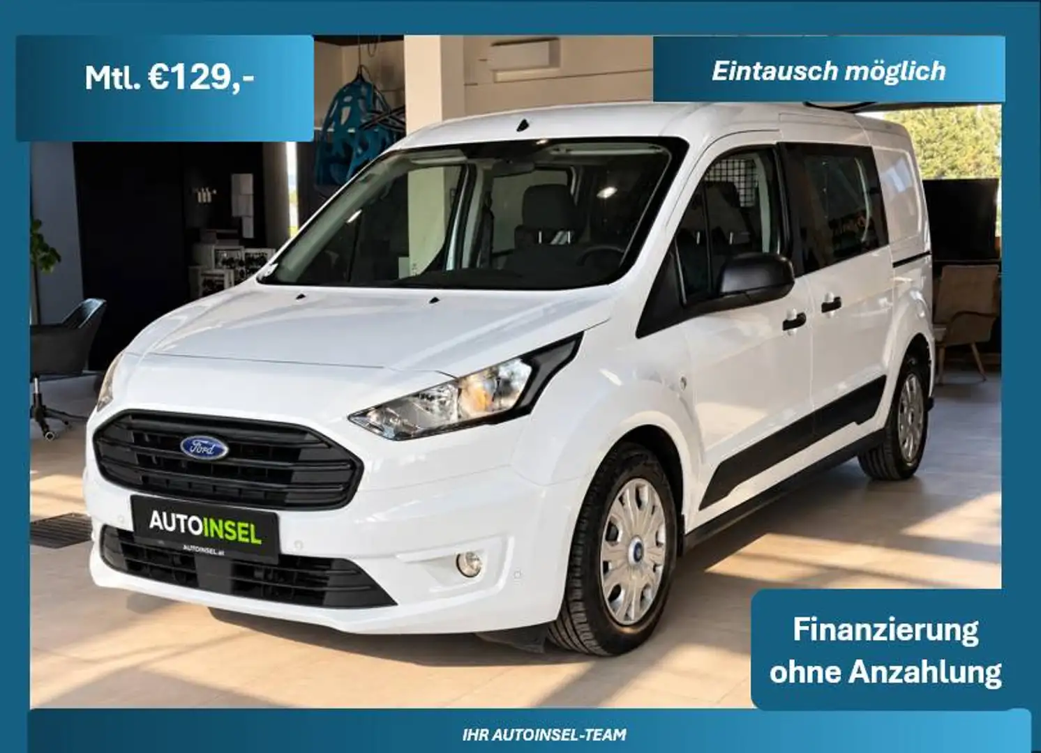 Ford Transit Connect Kasten-lang-Trend+Elekktrische-Spiegel+Berganfahrassisten+Elektrische-Fensterheber+1.Besitz+2-Schiebetüre+AHK Weiß - 1