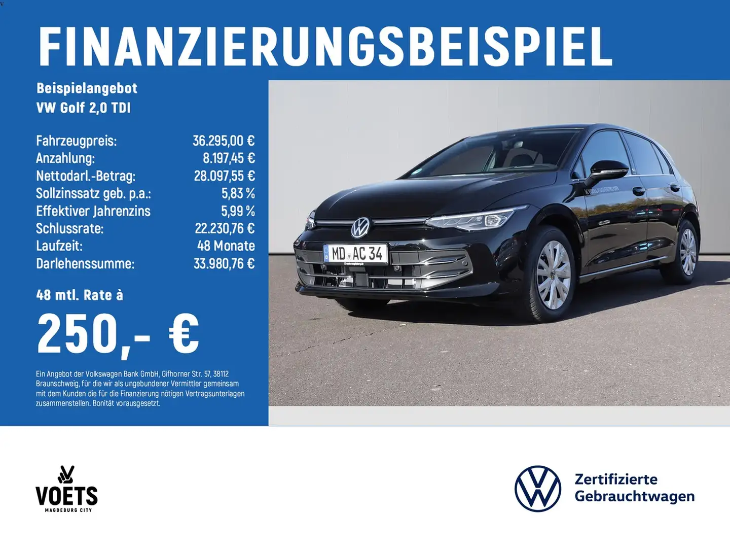 Volkswagen Golf 2,0 TDI Edition 50 DSG+PANO+IQ-LIGHT Schwarz - 2