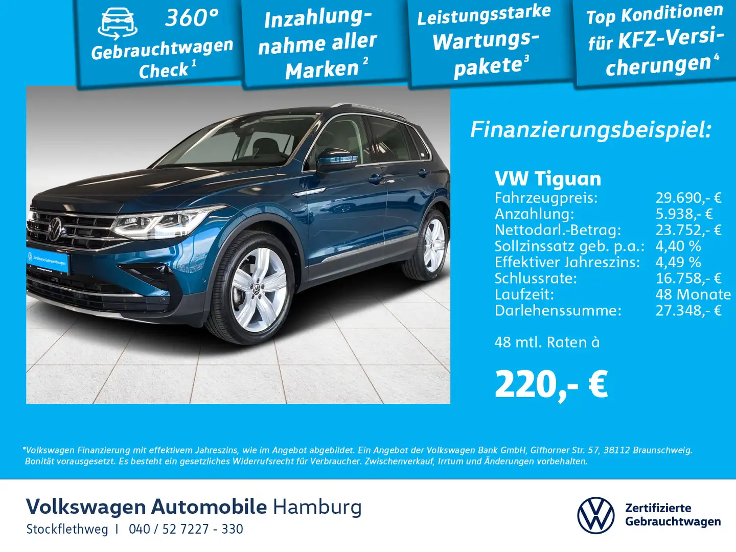 Volkswagen Tiguan 2.0 TDI DSG AHK HeadUp IQ.Light Navi ACC Blauw - 1