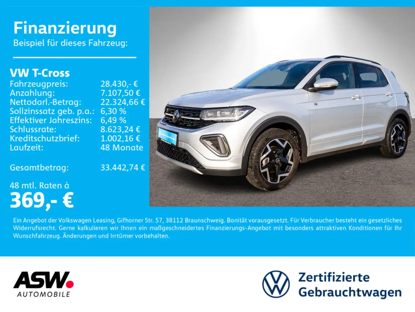 Volkswagen T-Cross R-Line 1.5 TSI DSG LED Navi RFK ACC AHK Silber - 1